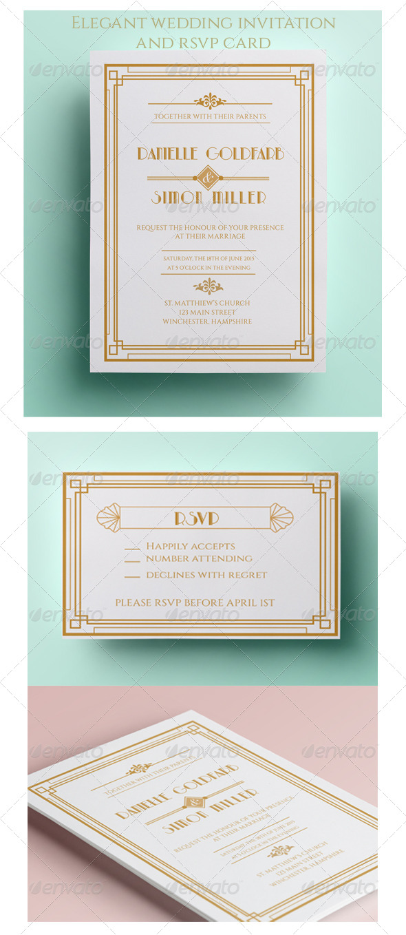 Art Deco Wedding Invitation and RSVP