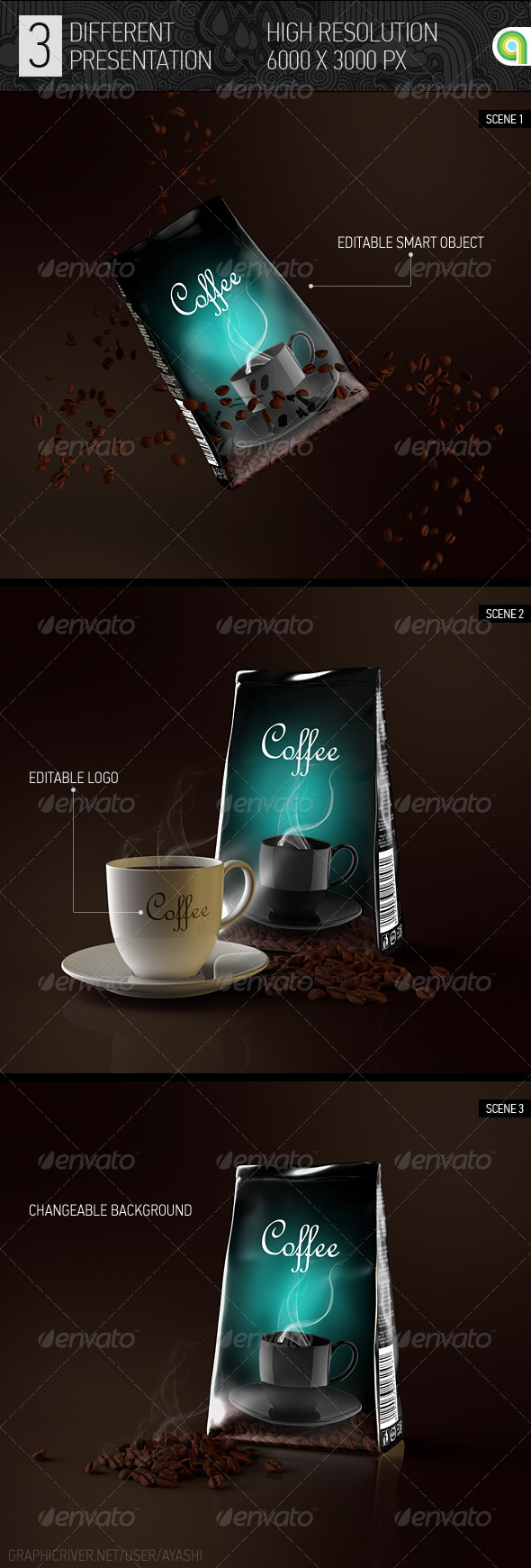 GraphicRiver Foil Coffee Bag Mock-up 8433431 GraphicRiver Foil Coffee Bag Mock-up 8433431