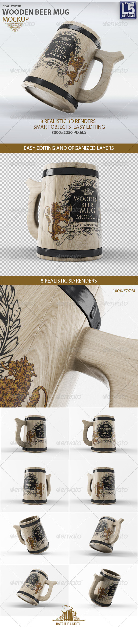 GraphicRiver Wooden Beer Mug Mock-Up 8435828 GraphicRiver Wooden Beer Mug Mock-Up 8435828