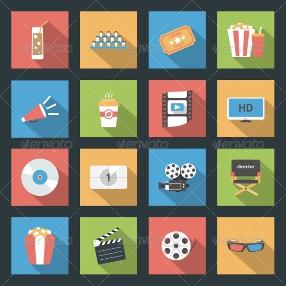 GraphicRiver Cinema Flat Icons Set 8435924 GraphicRiver Cinema Flat Icons Set 8435924