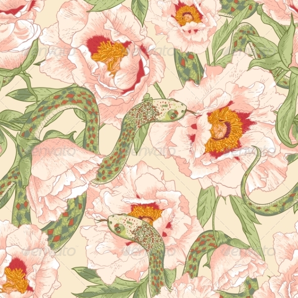 GraphicRiver Tropical Seamless Flower Background with Snakes 8438507 GraphicRiver Tropical Seamless Flower Background with Snakes 8438507