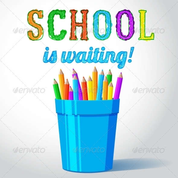 GraphicRiver Vector Glass with Pencils and School 8454239 GraphicRiver Vector Glass with Pencils and School 8454239