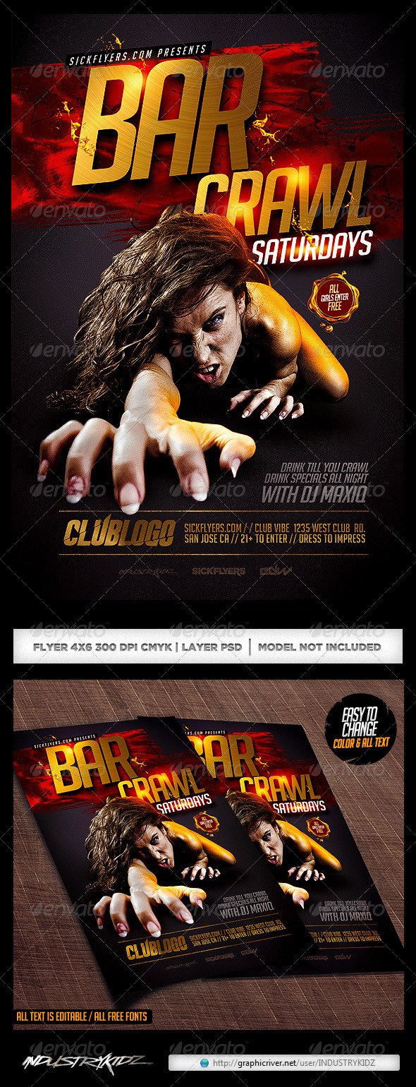 Bar Crawl Flyer Template PSD (Clubs & Parties)