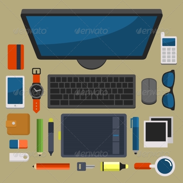 Office Workplace Top View in Flat Design Vector Office Workplace Top View in Flat Design Vector