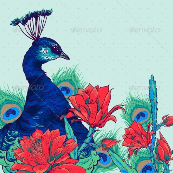 GraphicRiver Floral Vector Vintage Card with Peacock 8469136 GraphicRiver Floral Vector Vintage Card with Peacock 8469136