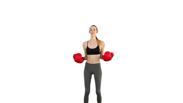 Fit Model Cheering With Red Boxing Gloves 4 Fit Model Cheering With Red Boxing Gloves 4
